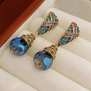 Modern Style Gold plated Earrings With Colored Gemstone Decor For Women
